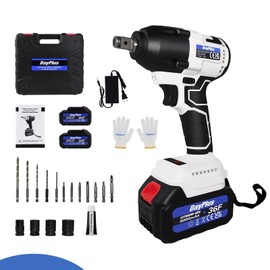 21V Brushless Cordless Impact Wrench with 2×6.0Ah Batteries,420 N.M High Torque Power Wrench Electric Cordless Driver,1/2 Chuck Impact Gun,Variable Speed,4Pcs Sockets,12Pcs Drill Bits for Car Tires