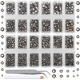 ICAI 4300 Pieces 4 Sizes Hotfix Iron Flatback Glasses Rhinestones Crystal, 1 Tweezers and 1 Pick Pen for DIY Project ss10 ss16 ss20 ss30 (Silver Flare)