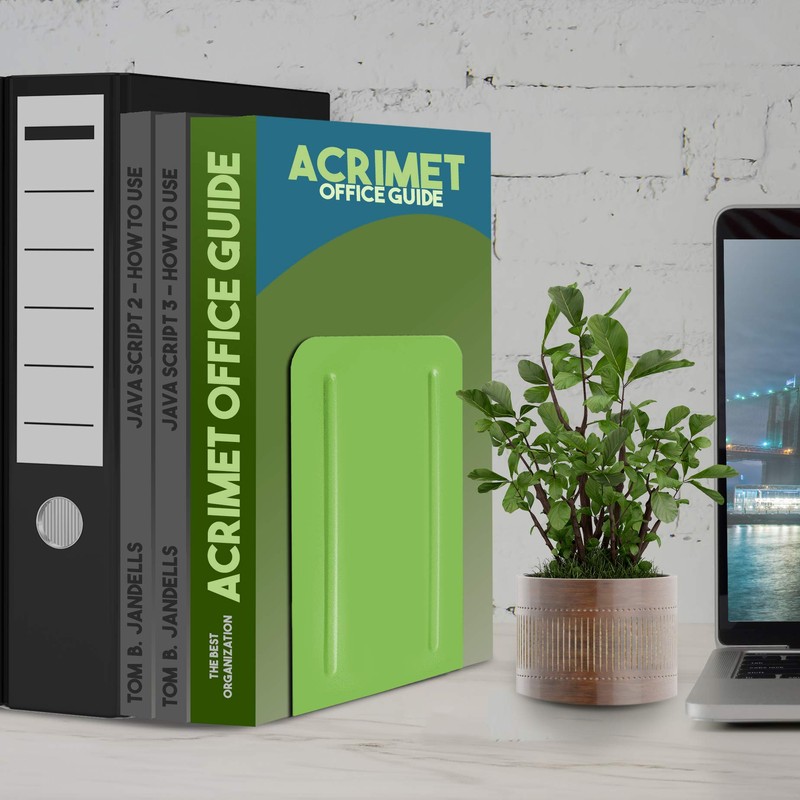 Acrimet Premium Metal Bookends (Heavy Duty) (Green Citrus) (1 Pair)