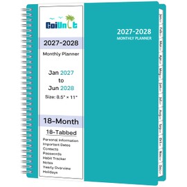 2027-2028 Monthly Planner, 18 Months Calendar Planner 2027-2028 from Jan 2027 – Jun 2028, 8.5'' x 11'' with Ruled Spread, Flexible Cover, Spiral Wirebound, Pocket, Coated Tabs, Notes ＆ Habit Tracker