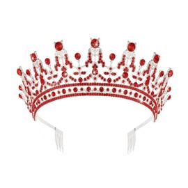 Silver Crystal Tiara Crown, Red Rhinestone Queen Tiara with Comb, Elegant Princess Headband for Women Wedding Girls Bridal Birthday Party Christmas Prom Hair Accessories