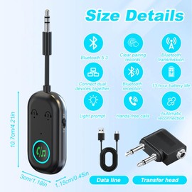 CLIUNT Bluetooth 5.3 Transmitter Receiver, Wireless Aux Bluetooth Adapter Compatible with 2 AirPods & Wireless Headphones, Airplane bluetooth Adapter for TV, Airplane, Headphone, Speaker, Car, Black