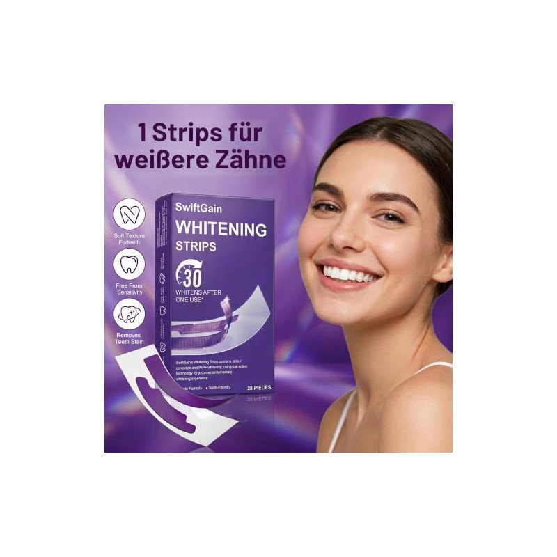 SwiftGain Teeth Whitening Strips for Sensitive Teeth - 14 Uses