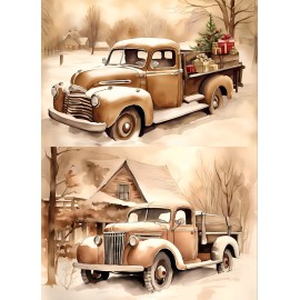 AB Studios Sepia Christmas Truck Duo | Rice Paper | A4 Paper for Decoupage