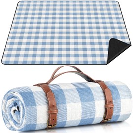 ADRIMER Large Picnic Blanket, Outdoor Waterproof Picnic Mat, Portable Sandproof Beach Blanket Mat for Family, Park, Camping, Hiking, 59" x 79", Blue & White