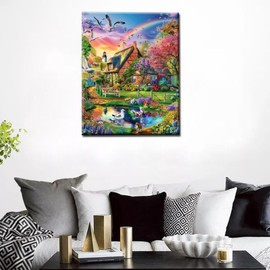 American Farm Painting Wooden House Paint by Number Kits 16 x 20 inch Canvas Garden Flowers ,Animal DIY Oil Artwork for Adults Beginner with Brushes and Acrylic Lighthouse Art Home Decor(Frameless)