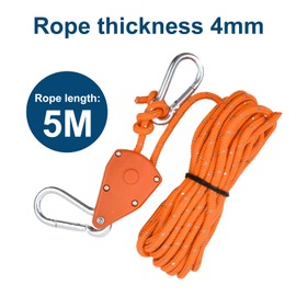 4PCS Reflective Tent Guy Ropes, 4mm Tent Camping Cord with Pulley, 5M Heavy Duty Guide Rope with Aluminum Adjuster, Tent Guy Ropes Lines for Awning Outdoor Tent Tarp Gazebo Hiking Picnics (Orange)