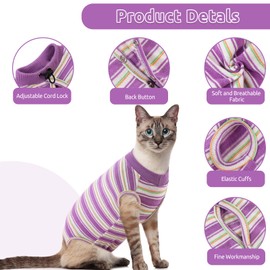 CITÉTOILE Cat Bodysuit After Surgery, Post-Operative Cat Clothes for Abdominal Wounds, Recovery Suit Clothing After Surgery, E-Collar Alternative for Cats Dogs, Purple, XS