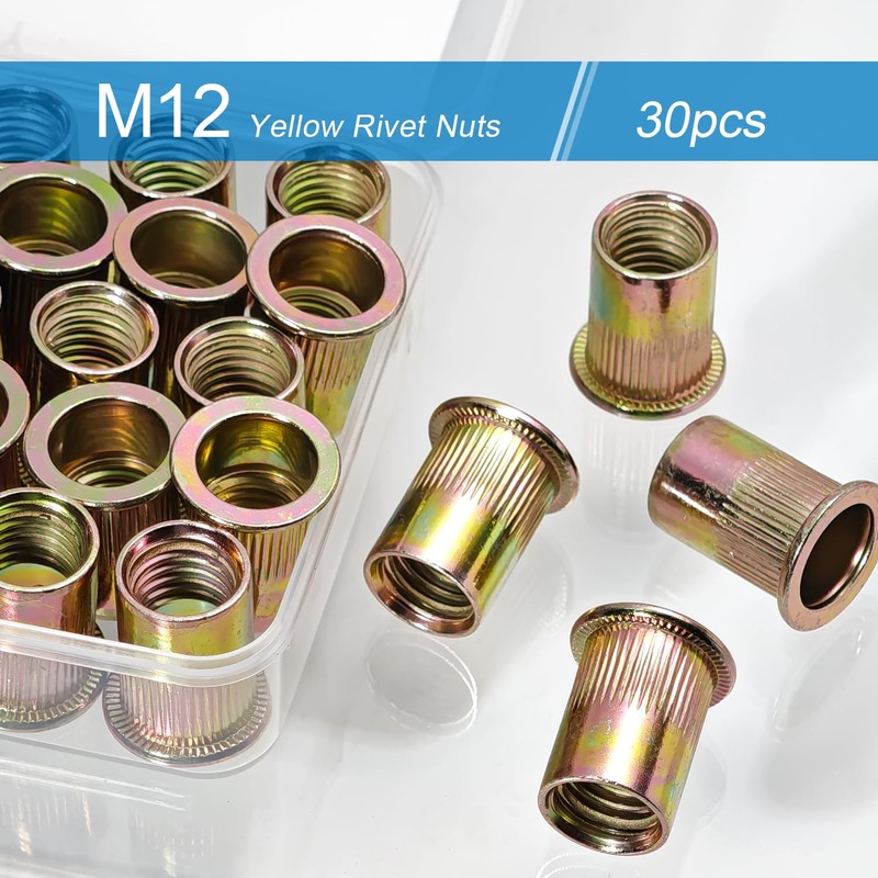 30PCS M12 Rivet Nuts Carbon Steel Zinc Plated Metric Rivets