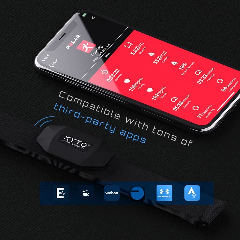 KYTO Heart Rate Monitor Chest Strap, ANT+/ Bluetooth, Compatible with