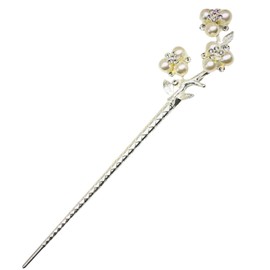 Miaomyao Kanzashi Kanzashi, One Piece, Kimono, Tsumatsu, Hair Ornament, Metal, Pair, Couple, Antique Flower, Peach Blossom, Motif, Pearl, Silver, Hair Accessory (WhitePearl)