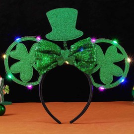 CASDRE - Diadema para el día de San Patricio, con diseño de mouse, color verde claro, con lazo para el pelo, accesorio para el cabello para mujeres y niñas