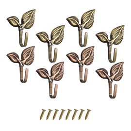 8pcs Iron Leaf Wall Hooks - Antique Bronze & Red Bronze Rustic Single Hook for Hanging Coat, Key, Bag, Towel, Decorative Home Wall Mount Hooks with Screws