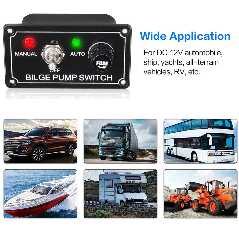 AMOMD 12V Bilge Pump Control Switch Panel 3 Way Manual/Off/Auto