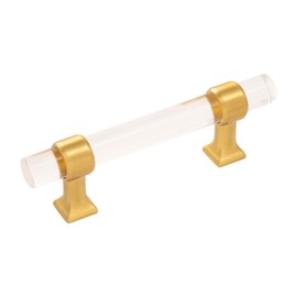 Hickory Hardware 10 Pack Solid Core Kitchen Cabinet Pulls, Luxury Cabinet Handles, Doors & Dresser Drawers, 3 Inch Hole Center, Crysacrylic with Brushed Golden Brass, Crystal Palace Collection