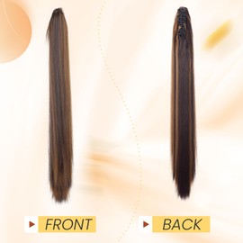 26" Long Claw Ponytail Hair Extension Clip in on Ponytail with a Jaw Claw Ombre Synthetic Hair Natural Straight Cute Hairpiece Dark Brown mix Sandy Blonde