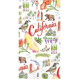 IHR Ideal Home Range Dinner Napkins Rosanne Beck State Collection Disposable 3-Ply Paper Hand Towels, 8.5" x 4.5", California, 16-Count