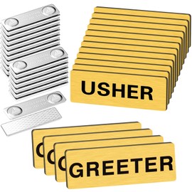 Fullhawl 12 Pcs Magnetic Usher Badges and 4 Pcs Greeter Name Tag for Church Acrylic Usher Name Tags with Magnet Usher and Greeter Badges for Uniform Clothe Church Gathering, 1 x 3 Inch