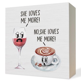 ATBWGT Funny Wine Coffee Bar Wooden Box Sign,Gifts for Coffee Wine Lovers, Humorous Drinks Wood Block Plaque Signs for Home Kitchen Bar Pub Desk Table Shelf Decor, 5x5 Inch
