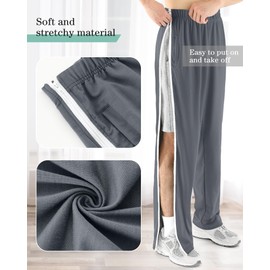 Wovnet 2 Pack Men Tear Away Pant for Surgery with Zipper Black，Dark Gray S