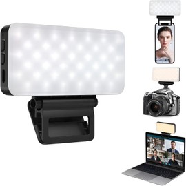 Rechargeable Selfie Light for Cell Phone, Camera, Laptop - 3000mAh Portable LED Light for Pictures, TikTok, Instagram, Makeup, Zoom Meetings - 3 Light Modes - 10 Level Brightness - 3 Adjustable Clips