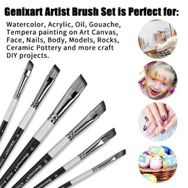 Angular Paint Brushes Set, 6 Pcs Angled Paintbrushes for Acrylic Oil Watercolor Gouache Painting, Premium Nylon Hair Angle Shader Brush for Art Beginners and Artist Professionals