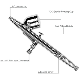 ROSEMARY 0.2/0.3/0.5mm Dual-Action Gravity Feed Airbrush Gun Airbrush Painting Kits with Quick Connector, Multicolor