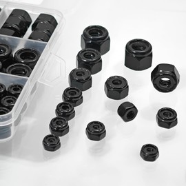 140PCS SAE Lock Nuts Assortment Kit,1/4"-20 5/16"-18 3/8"-16#6-32#8-32#10-32#10-24 Black Oxide Nylon Insert 304 Stainless Steel Locknuts (SAE Lock Nuts(140PCS))