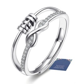 Kenivira Fidget Ring for Women Silver Anxiety Ring Adjustable Spinner Rings with Beads Cubic Zircon Anxiety Ring Stress Relief Gift for Women