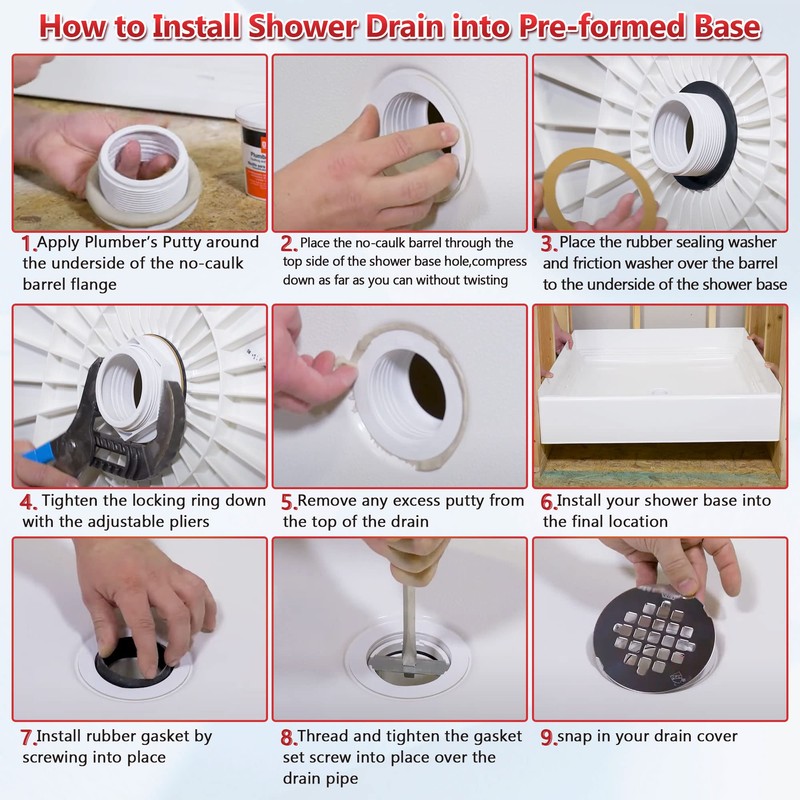 Enhon 4-1/4" OD Shower Drain Assembly, Snap in Shower Base
