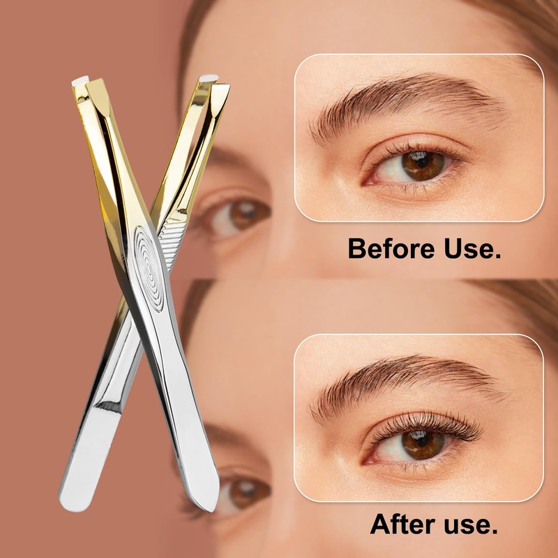3Pcs Eyebrow Tweezers Set, Professional Stainless Steel Slant Tweezer