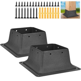 2PCS 4x4 inch Post Base, LAVANE Heavy Duty Powder-Coated Steel Square Decking Post Mount Base Plate Brackets for Internal 3.5"x3.5" Standard Wood Post Anchor Deck Porch Handrail Railing Support