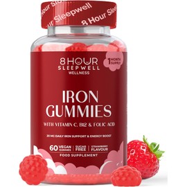 Iron Gummies – Sugar-Free & Vegan | High Strength 20mg for Energy, Immunity | with Vitamin C, B12 & Folic Acid | Alternative to Iron Tablets & Drops | Supplements for Women & Men | 1 Month Supply