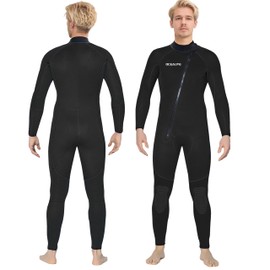 Ocealite Men’s Front Zip Full Wetsuit, 3mm 4/3mm 5/4mm Neoprene Wetsuits for Surfing, Diving, Snorkeling, Swimming, Flatlock or Blind-Stitch, PU Knee Pads (Mens 4/3mm Black, XX-Large)