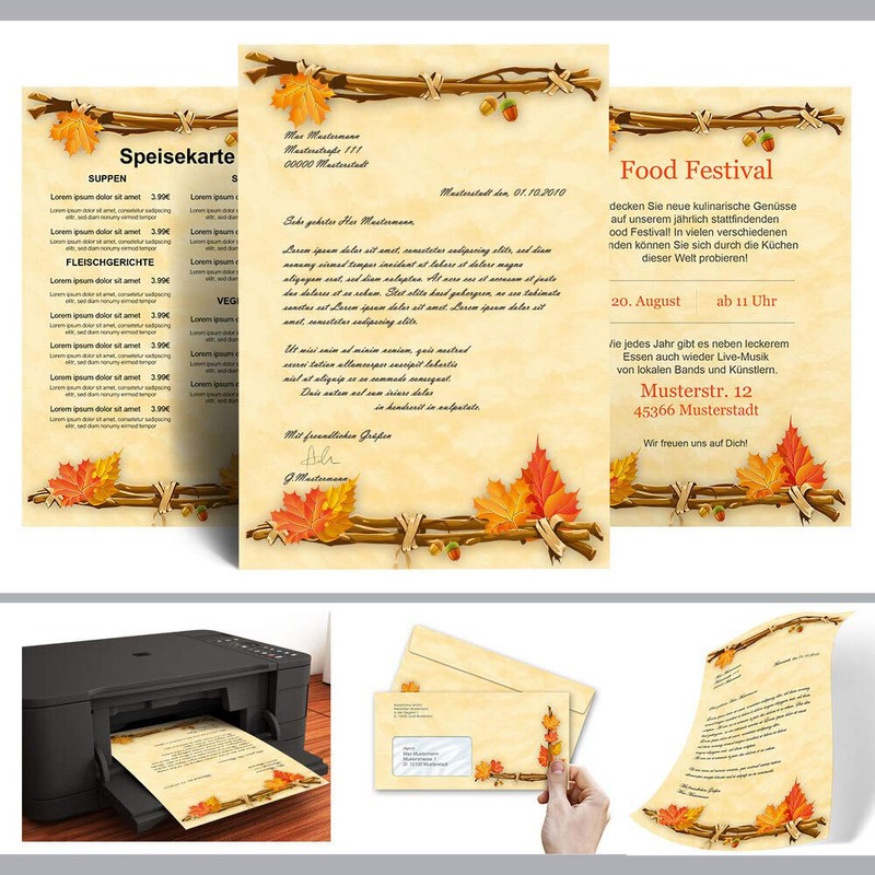 Envelopes Autumn Motif, Autumn Gold 25 Envelopes (with Window) DIN