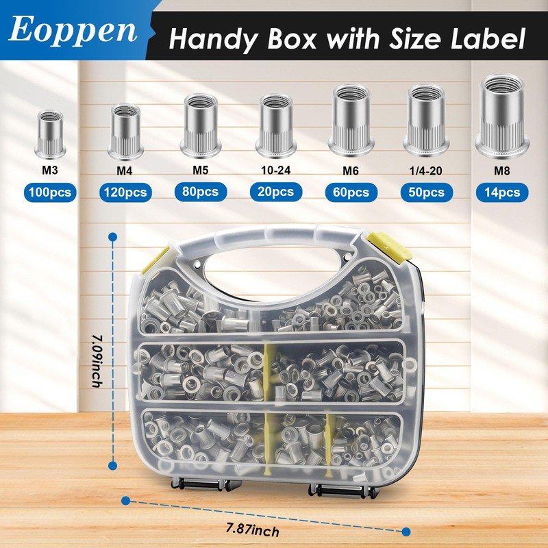 Eoppen 444Pcs Rivet Nut Tool Kit, Rivnut Tool Kit with