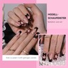 Noerrors Mittellange falsche Nägel, 34 Stück Goth Black French Tip