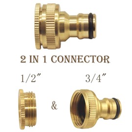 Tesmotor Brass Tap Connector for 1/2 Inch & 3/4 Inch Taps, 2-in-1 Garden Hose Tap Connection for Home Yard/Washing Machine Thread Tap