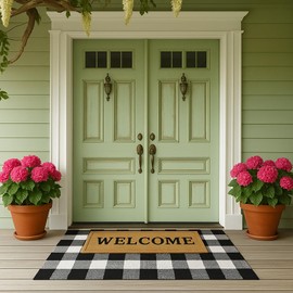 HOMEMONDE Cotton Buffalo Plaid Rug 3'x5' Black and White Checked Rug Reversible Washable Doormats Indoor Outdoor for Layered Front Door Mats, Porch, Entryway, Kitchen, Farmhouse, Living Room