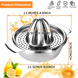 DONGDA Lemon Squeezer Stainless Steel Manual Citrus Juicer with Container Robust Orange Squeezer Dishwasher Safe for Lemons Orange and Citrus - Capacity 450 ml