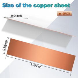 6 Pcs 99.9%+Pure Copper Sheet Metal, Film Attached Chemistry Strip 0.04''x1''x6''(1mmx25mmx150mm) zinc Copper Electrode Sheets for DIY Electroplating Crafting Jewelry Repairs Enameling Electrical