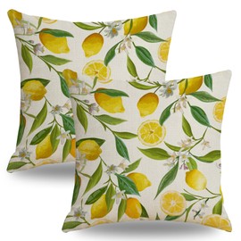 HIQE-FL Sofa Cushions, Pack of 2 Cushion Covers, 45 x 45 cm, Decorative Cushion, Outdoor Cushion Cover, Lemon, Decorative Soft Decorative Cushion Covers, for Garden, Sofa, Couch, Living Room, Bedroom