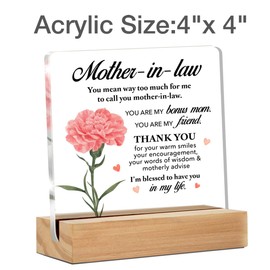 Mother in Law Gifts, Thank You Gifts for Mother in Law Birthday Christmas Mother's Day, Mother in Law Appreciation Gift Clear Acrylic Desk Sign for Home, 4 x 4 Inches