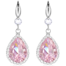 Suyi Drop Earrings for Women Silver Cubic Zirconia Teardrop Earrings Pink 1