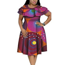 African Dresses for Women A-line Knee-Length Dress Traditional Ankara Kente Print Evening Dress