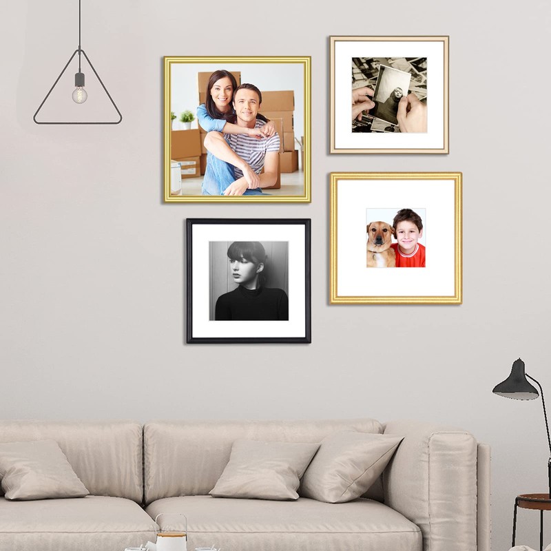 Fkvat 4x4 Picture Frame Set of 4, Matted Black Simple