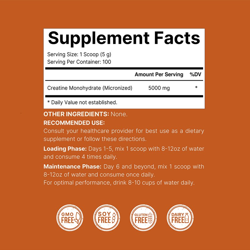 NatureBell 2 Pack Instant Creatine Monohydrate Powder 500g, 5,000mg Per