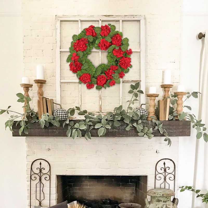 Arborus 19.6-Inch Geranium Wreath with Lush Greenery Faux Wreath –
