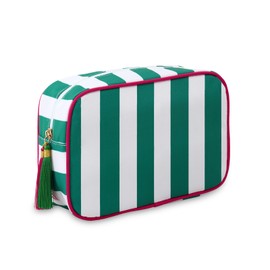 EMBRUNIOICE Stripe Makeup Bag Travel Cosmetic Bag Organizer Tassel Toiletry Bag Large Canvas Zipper Pouch and Accessories Storage Bag for Women (White with Green)