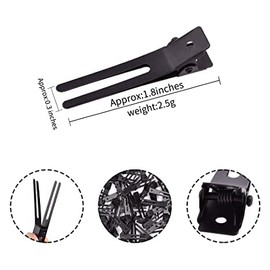 LALOCAPEYO 50pcs Hairdressing Curl Pin Clips， Double Prong Clips, Metal Duck Bill Hairpins Alligator Hair Clips for Hair Salon, Barber, Styling, Black, 4.5cm for Hair Extensions Styling